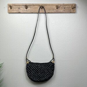 Rodo Italian Crescent Black Woven Crossbody